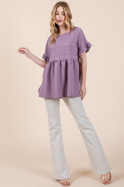 Textured Ruffle Sleeve Tunic