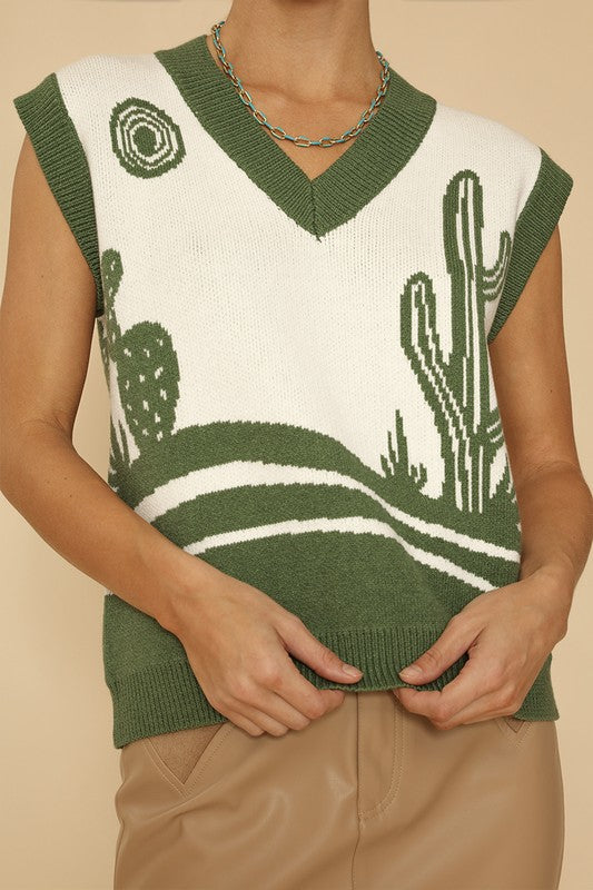 Desert landscape cactus sweater vest