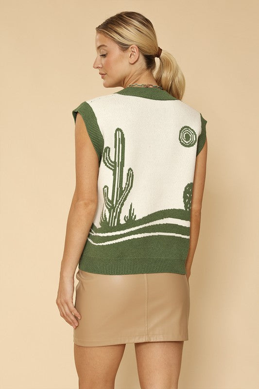 Desert landscape cactus sweater vest