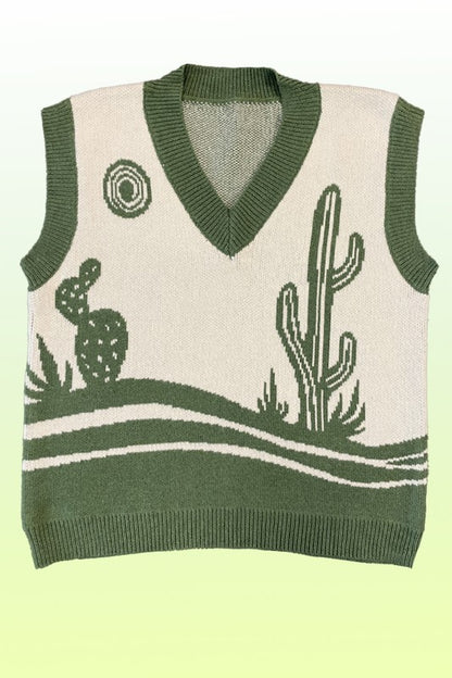 Desert landscape cactus sweater vest