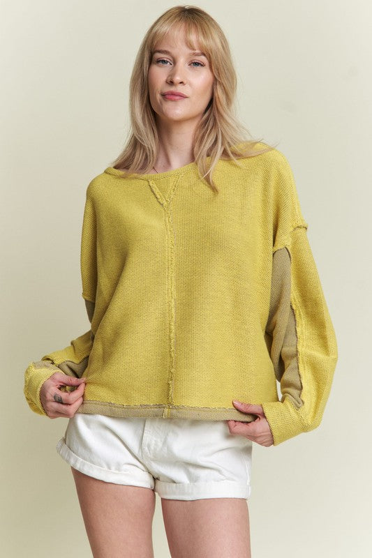 LONG DOLMAN SLEEVE ROUND NECK CASUAL KNIT SWEATER