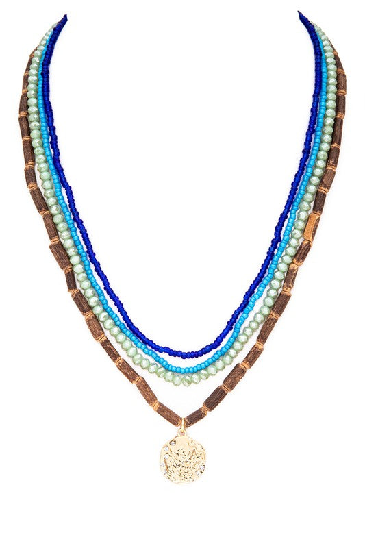 Mix Beads Gold Pendant Necklace