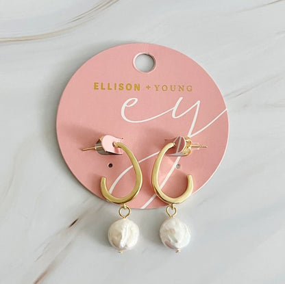 Dangle Pearl Gold Hoop Earrings