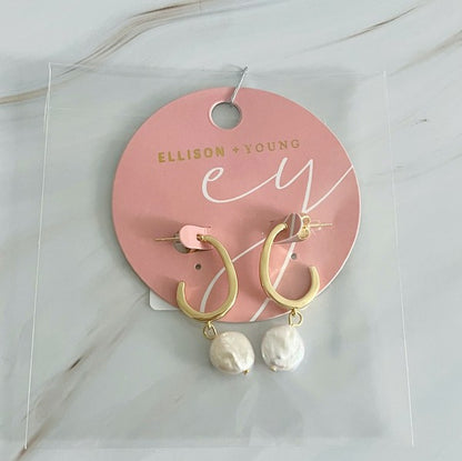 Dangle Pearl Gold Hoop Earrings