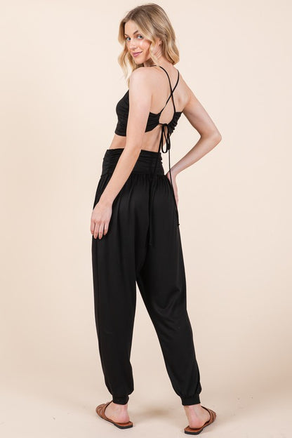 Halter Neck with Adjustable Open Back Crop Top