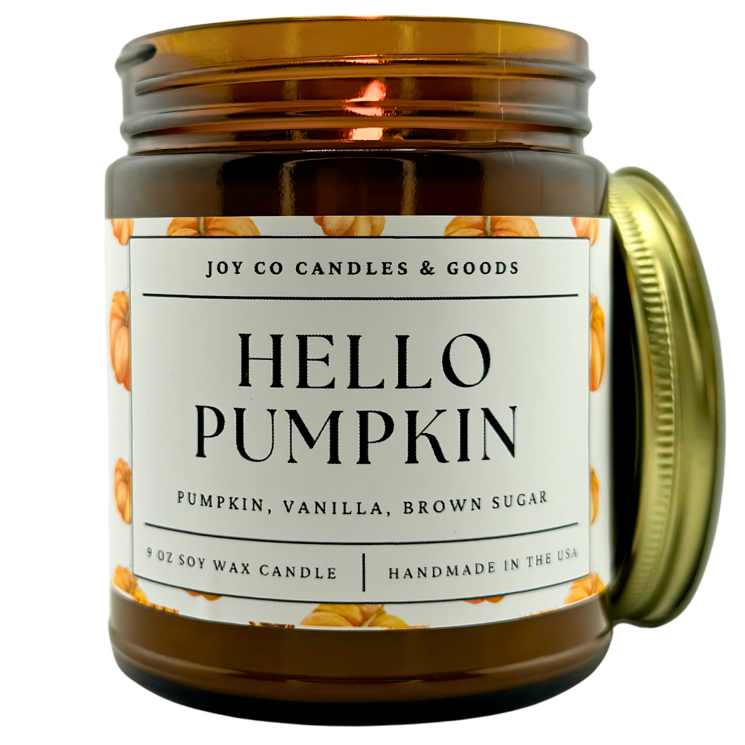 Hello Pumpkin 9 oz Soy Wax Candle, Fall Home Decor, Handmade in the USA