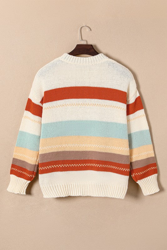 Striped Color Block Drop Shoulder Knit Sweater