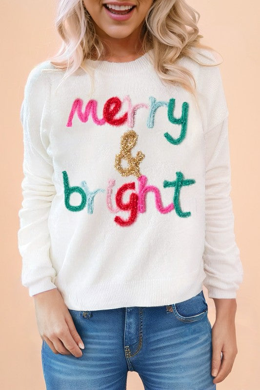 Glitter Merry &amp; Bright Round Neck Knit Sweater