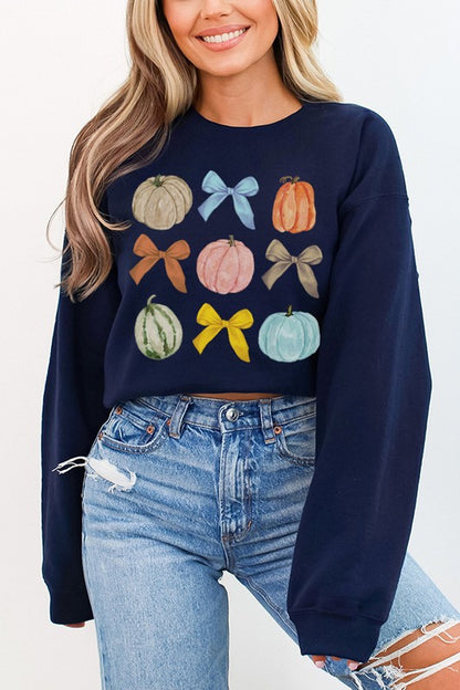 Fall Pumpkin Gourds Bows Autumn Graphic Sweatshirt