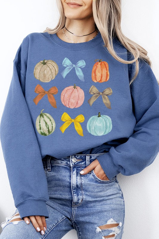 Fall Pumpkin Gourds Bows Autumn Graphic Sweatshirt