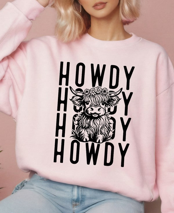 Howdy Repeat Cow Graphic Crew Sweatshirt