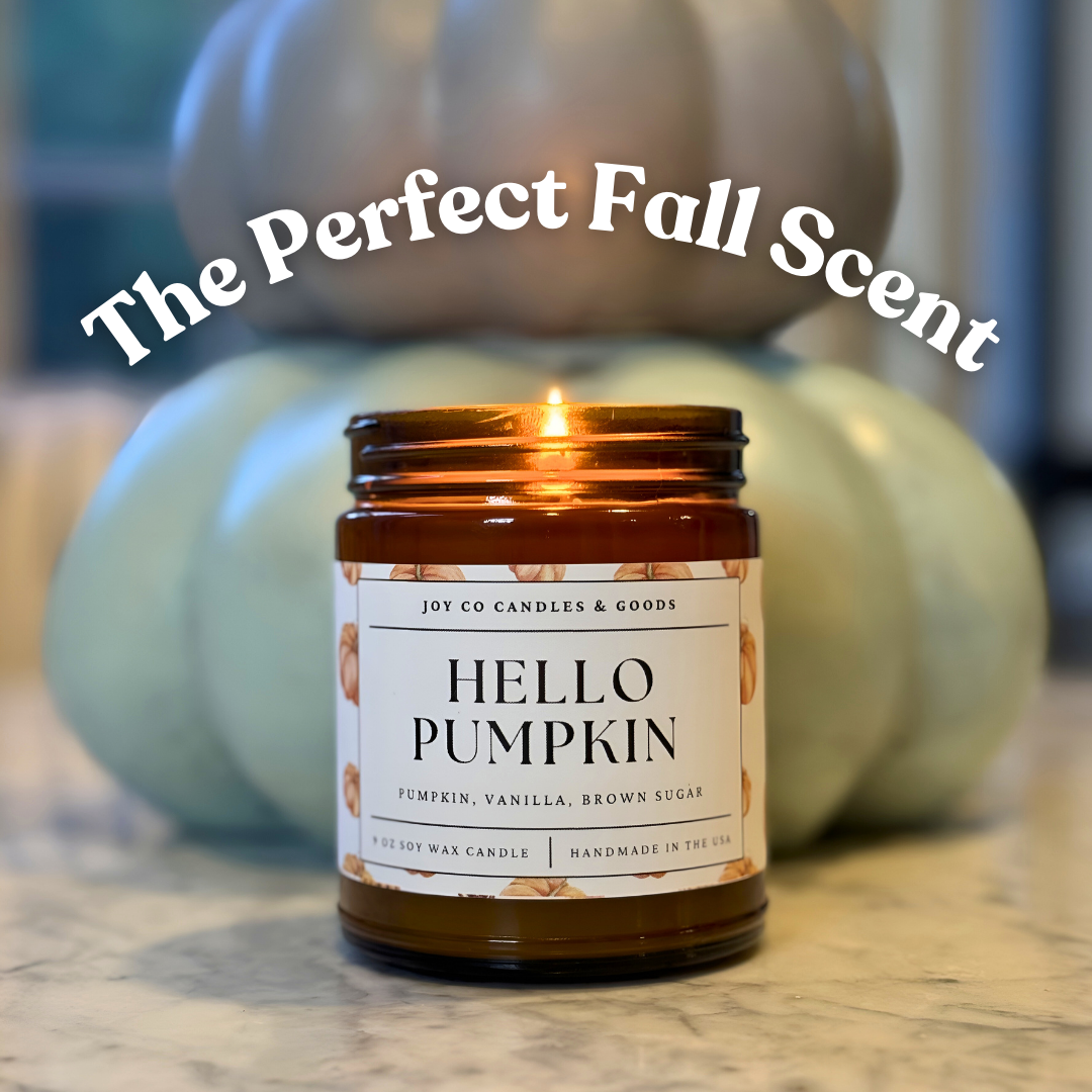 Hello Pumpkin 9 oz Soy Wax Candle, Fall Home Decor, Handmade in the USA