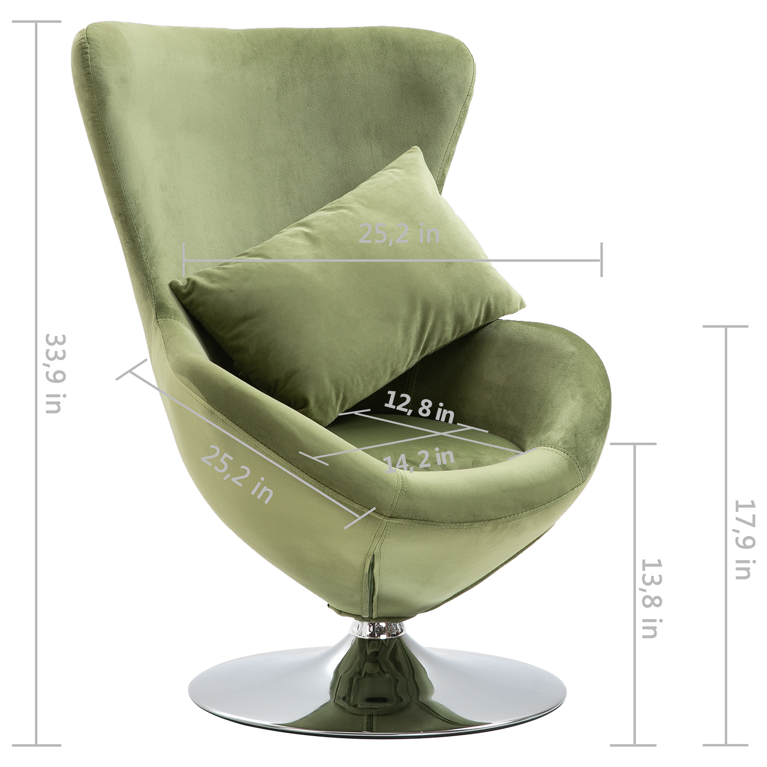 vidaXL Swivel Egg Chair with Cushion Light Green Velvet-6