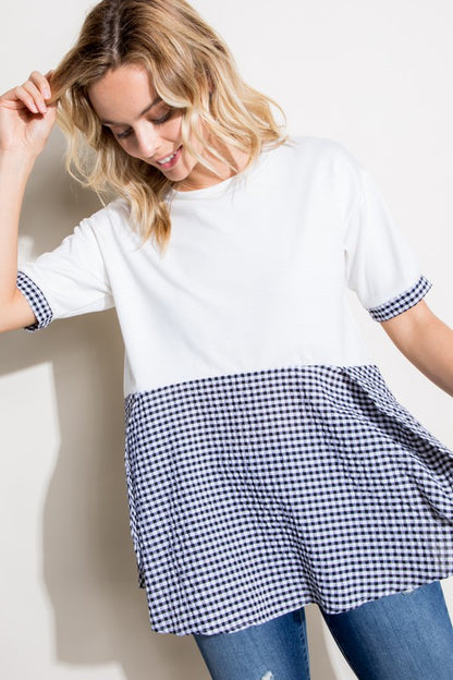 CHECKER SOLID MIX TUNIC TOP