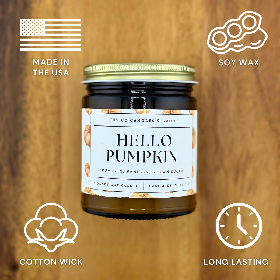 Hello Pumpkin 9 oz Soy Wax Candle, Fall Home Decor, Handmade in the USA