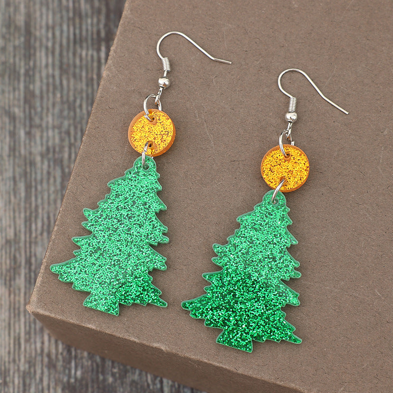 Glitter Acrylic Tree Shape Earrings