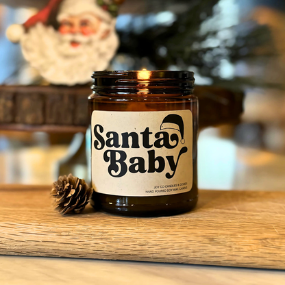 Santa Baby Candle, Groovy Christmas Collection, Christmas Scented Candle, Christmas Gifts, Holiday Decor, 100% Soy Wax 9 oz Candle, 50 Hour Burn Time, Recyclable Amber Glass Jar, Made in the USA