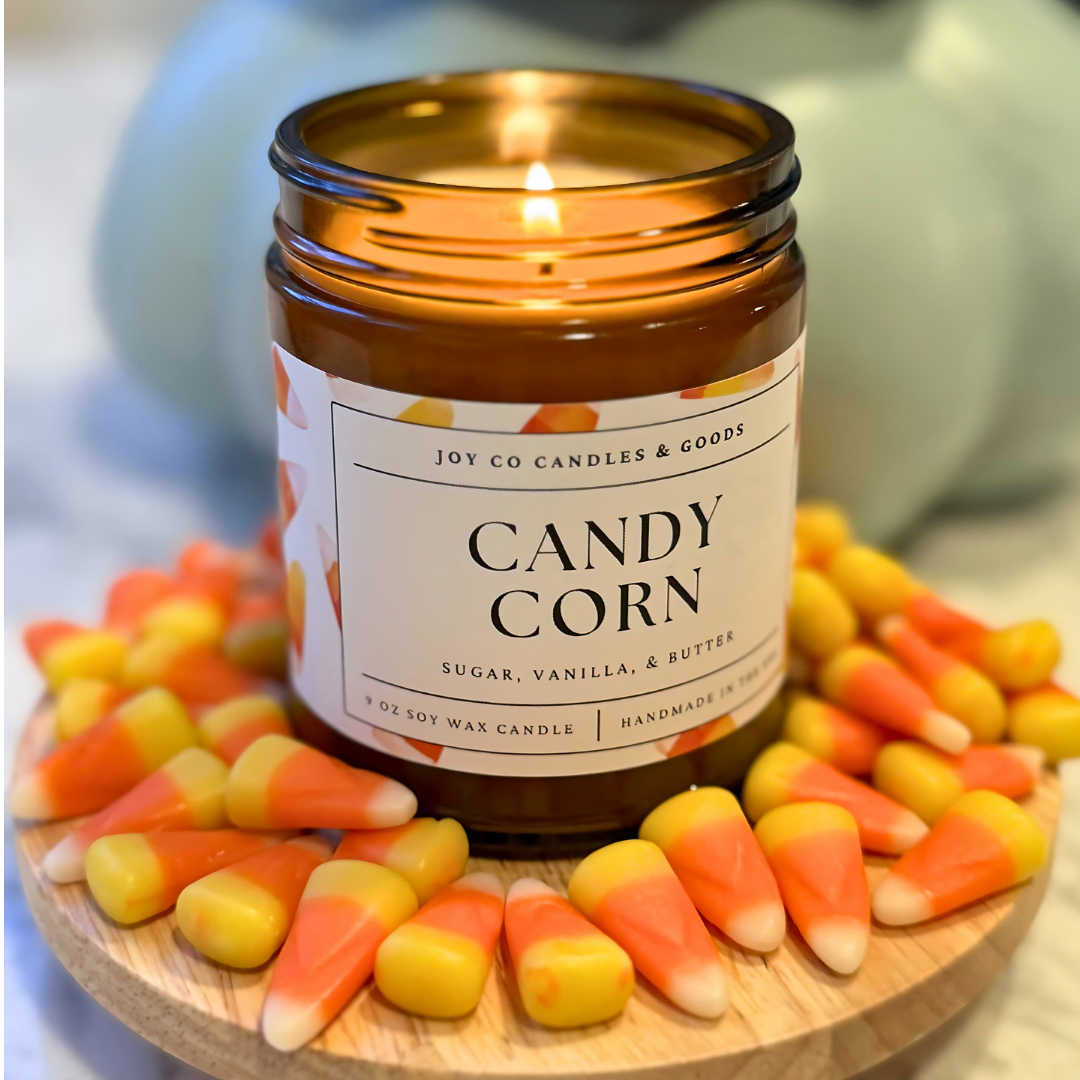 Candy Corn 9 oz Soy Wax Candle, Fall &amp; Halloween Decor, Handmade in the USA