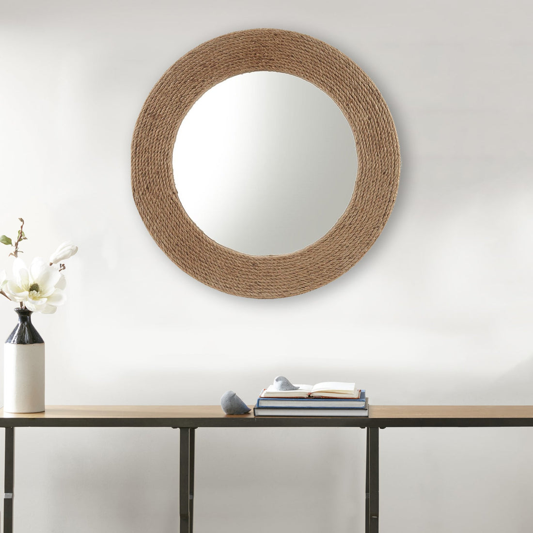 Natural Jute Rope Round Wall Mirror-1