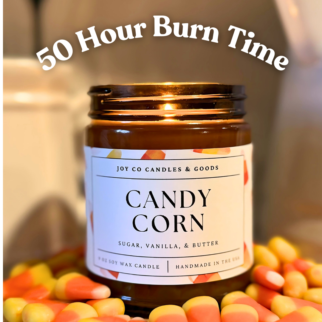 Candy Corn 9 oz Soy Wax Candle, Fall &amp; Halloween Decor, Handmade in the USA