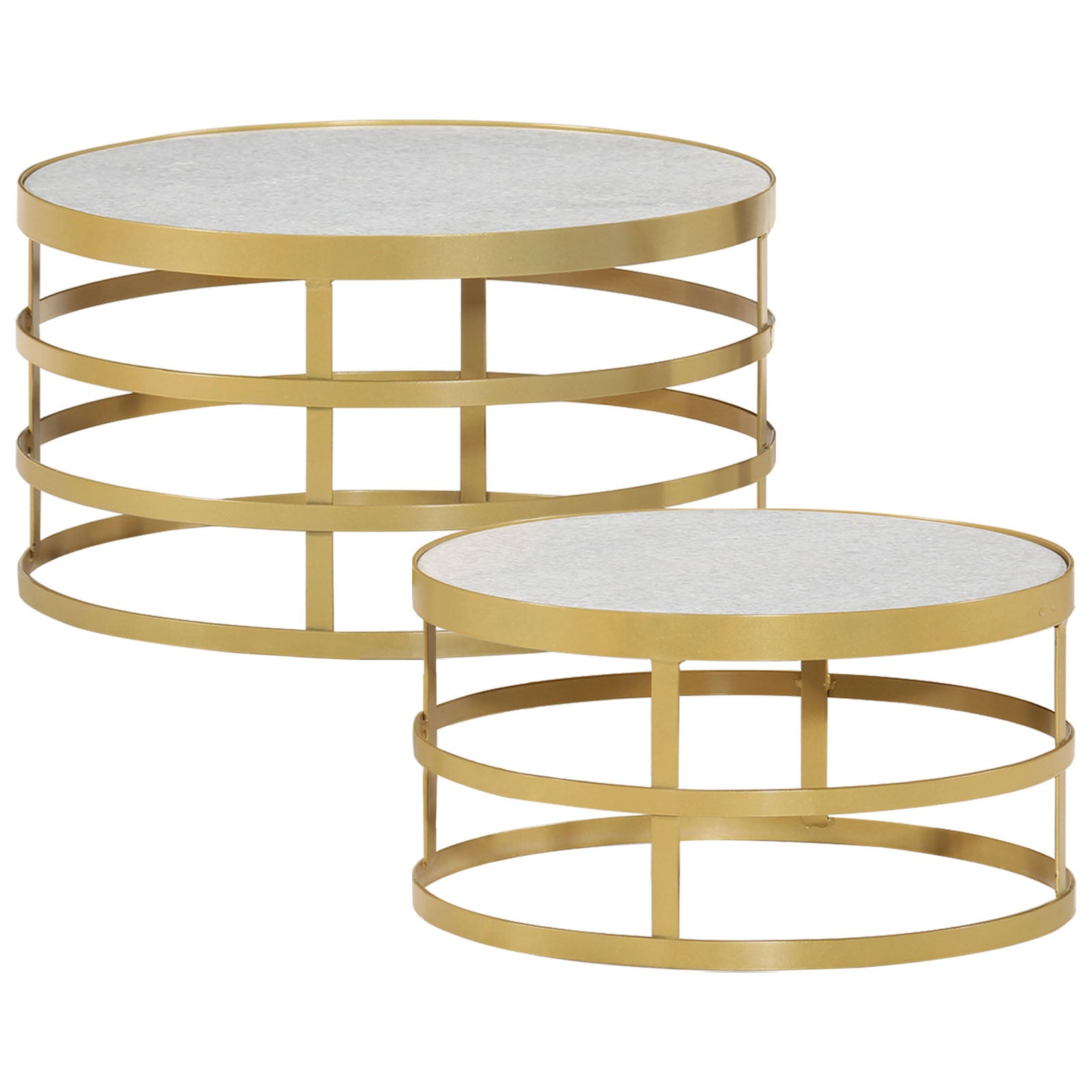 vidaXL 2 Piece Coffee Table Set Marble Brass and White-2