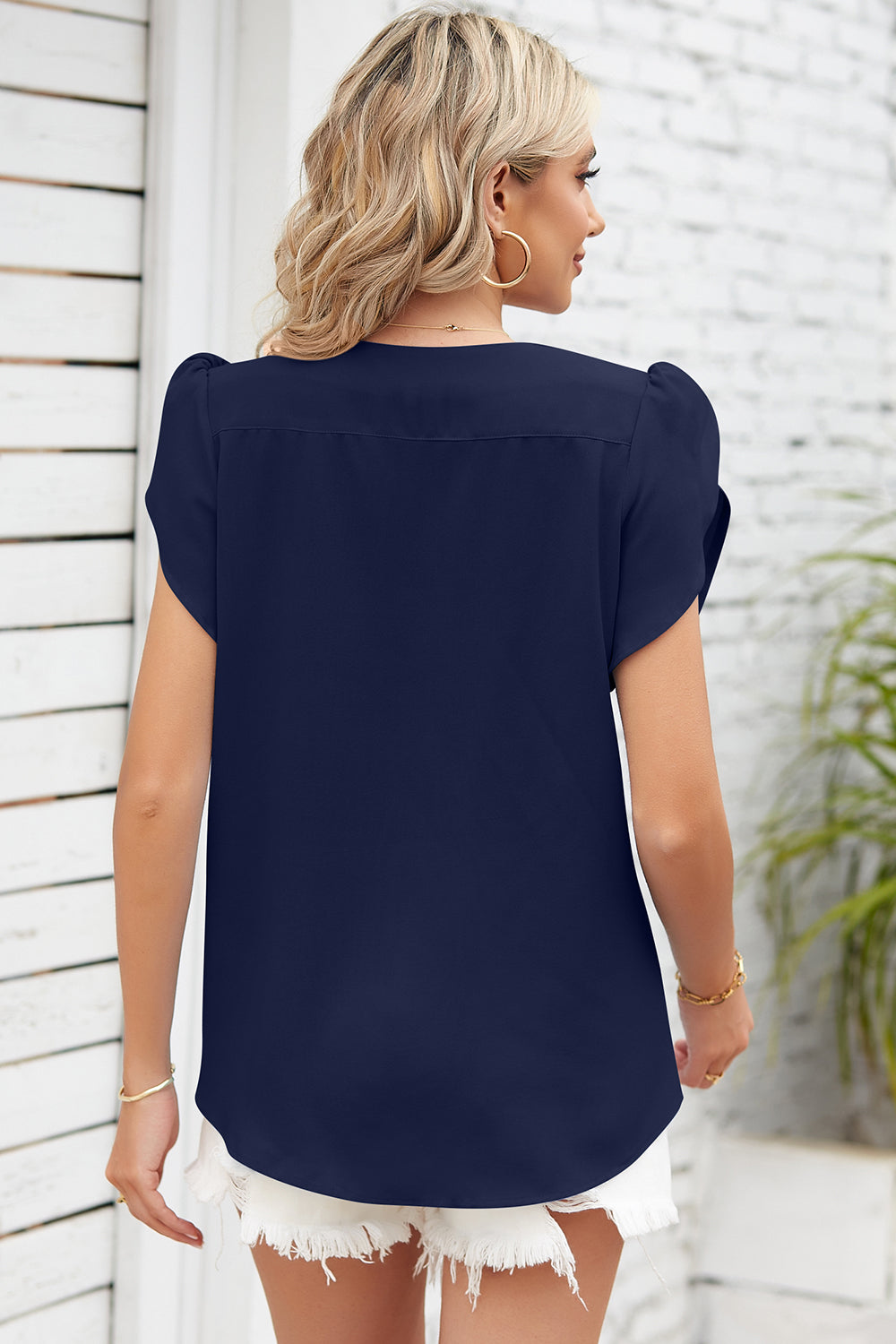 Round Neck Short Sleeve Ruched Top