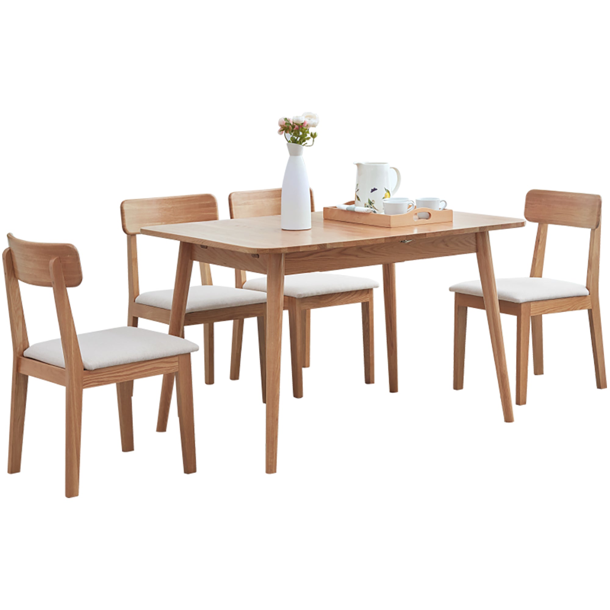 Natural Solid Oak Round Corner Dining Table-0