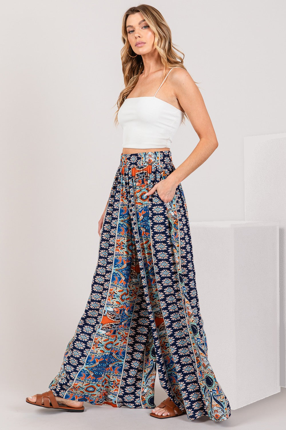 SAGE + FIG Bohemian Multi Geo Print Wide Leg Pants