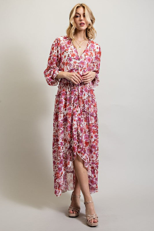 BOHEMIAN FLORAL HIGH AND LOW MAXI DRESS