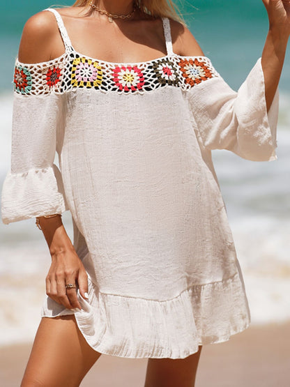 Crochet Cold Shoulder Three-Quarter Sleeve Cover Up