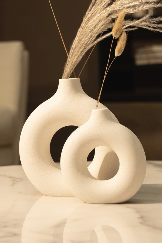 Modern Ceramic Vase Round Shape - 2 pcs/set