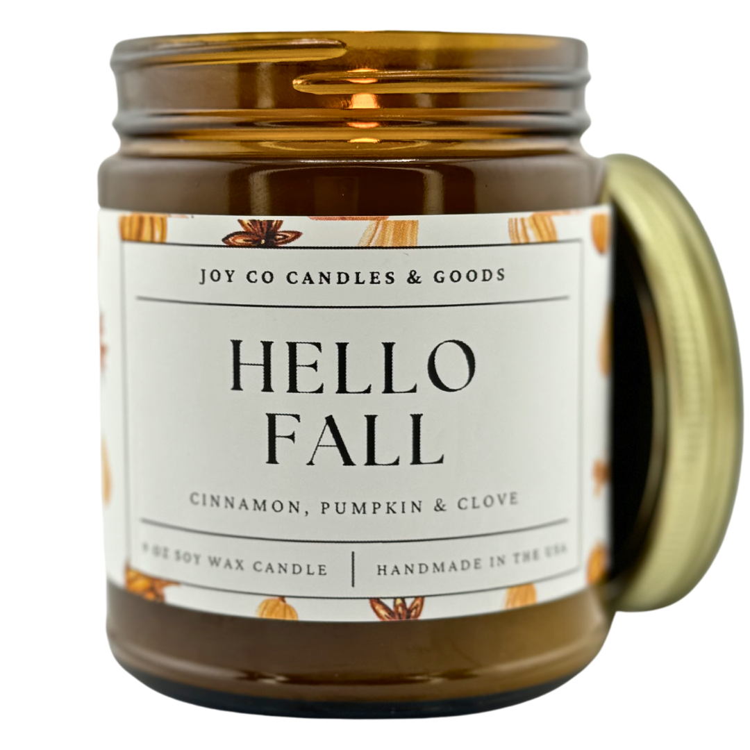 Hello Fall 9 oz Soy Wax Candle, Fall Decor, Handmade in the USA