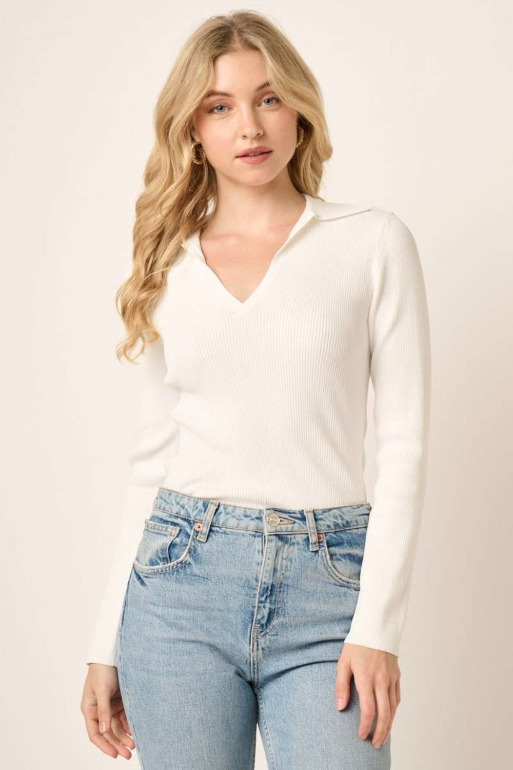 Mittoshop Polo Long Sleeve Ribbed Knit Top