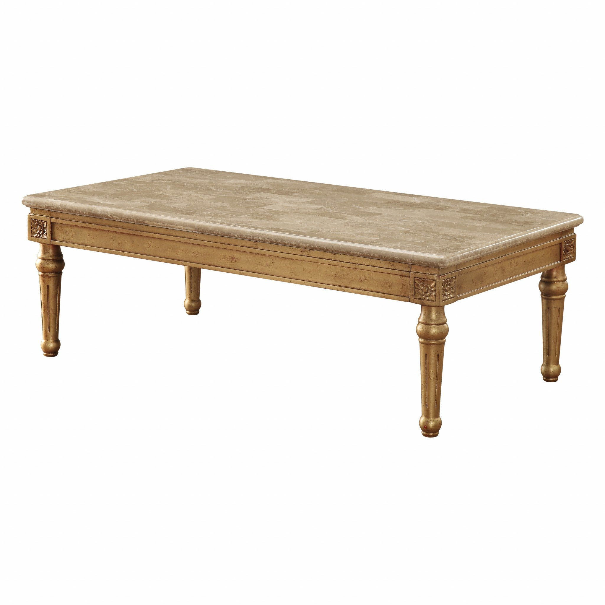 32&quot; X 57&quot; X 20&quot; Marble Antique Gold Wood Coffee Table-0