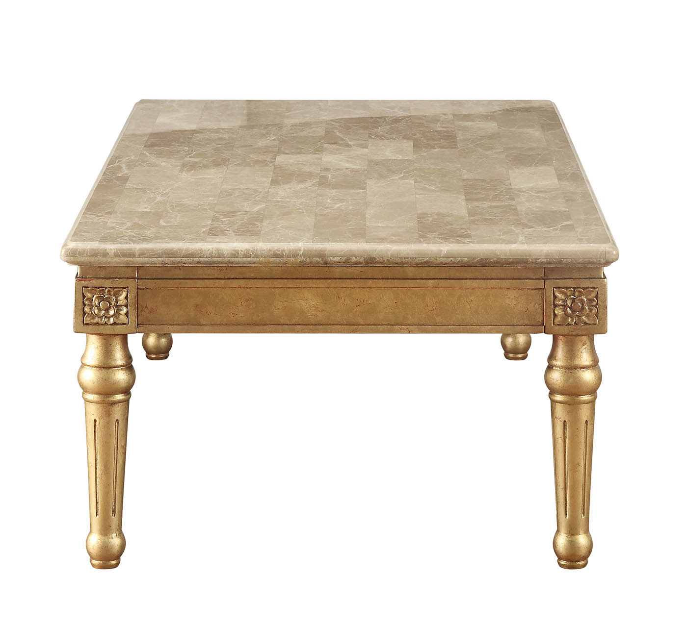 32&quot; X 57&quot; X 20&quot; Marble Antique Gold Wood Coffee Table-2