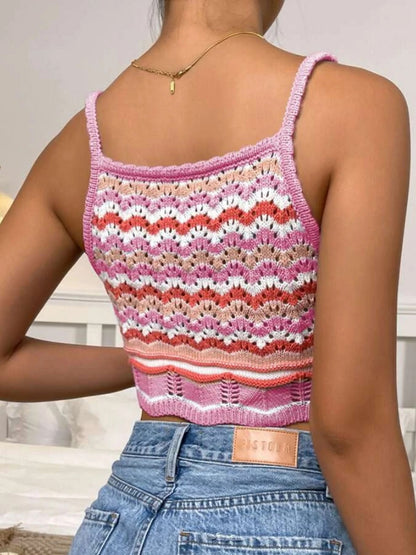 Openwork Striped Scoop Neck Cami