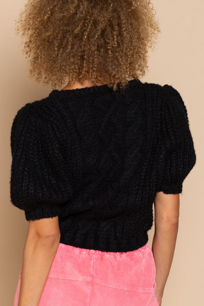 Puff Sleeve Cable Pullover Sweater