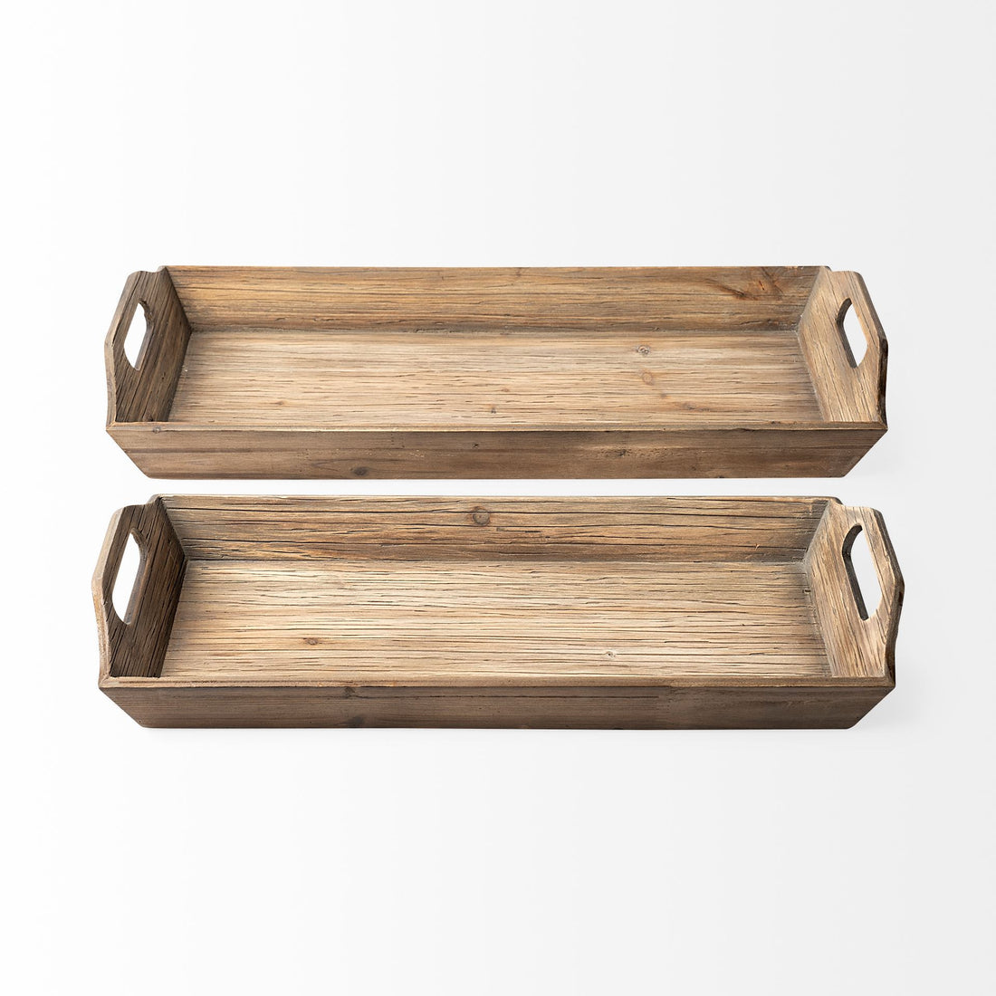 Set of 2 Natural Brown Wood With Grains And Knots Highlight Trays-1