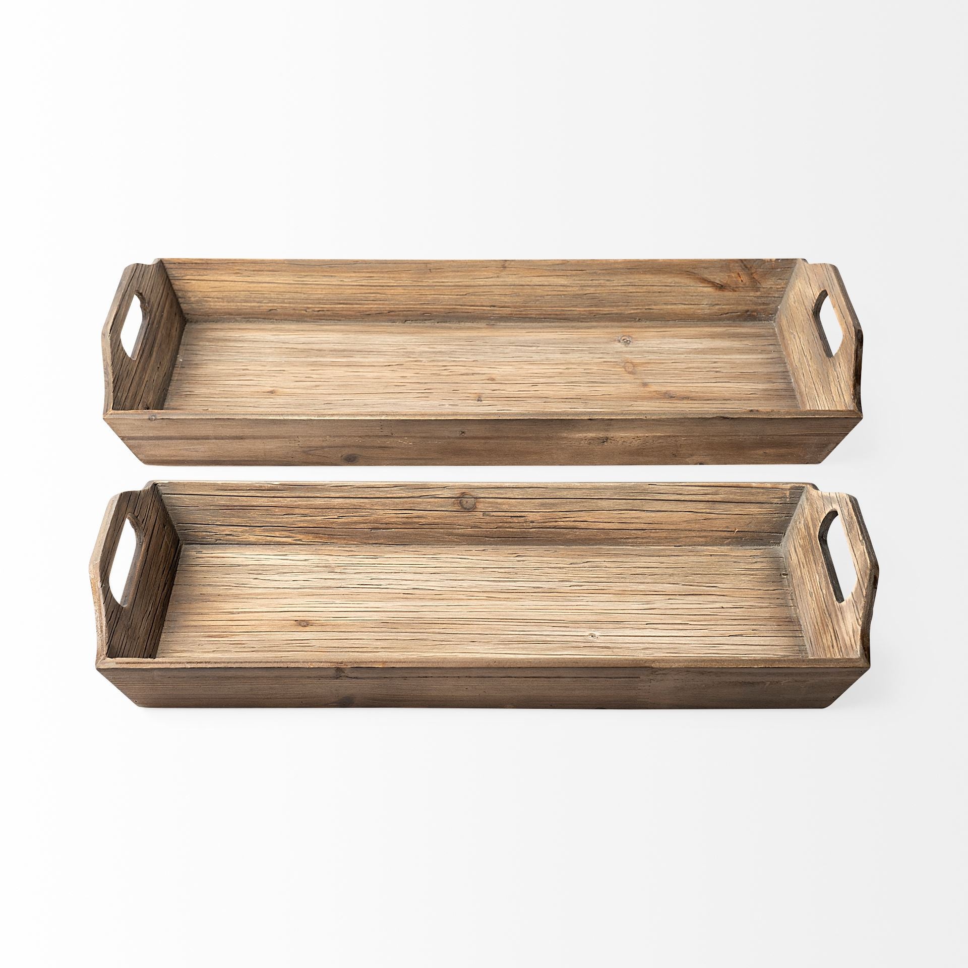 Set of 2 Natural Brown Wood With Grains And Knots Highlight Trays-1