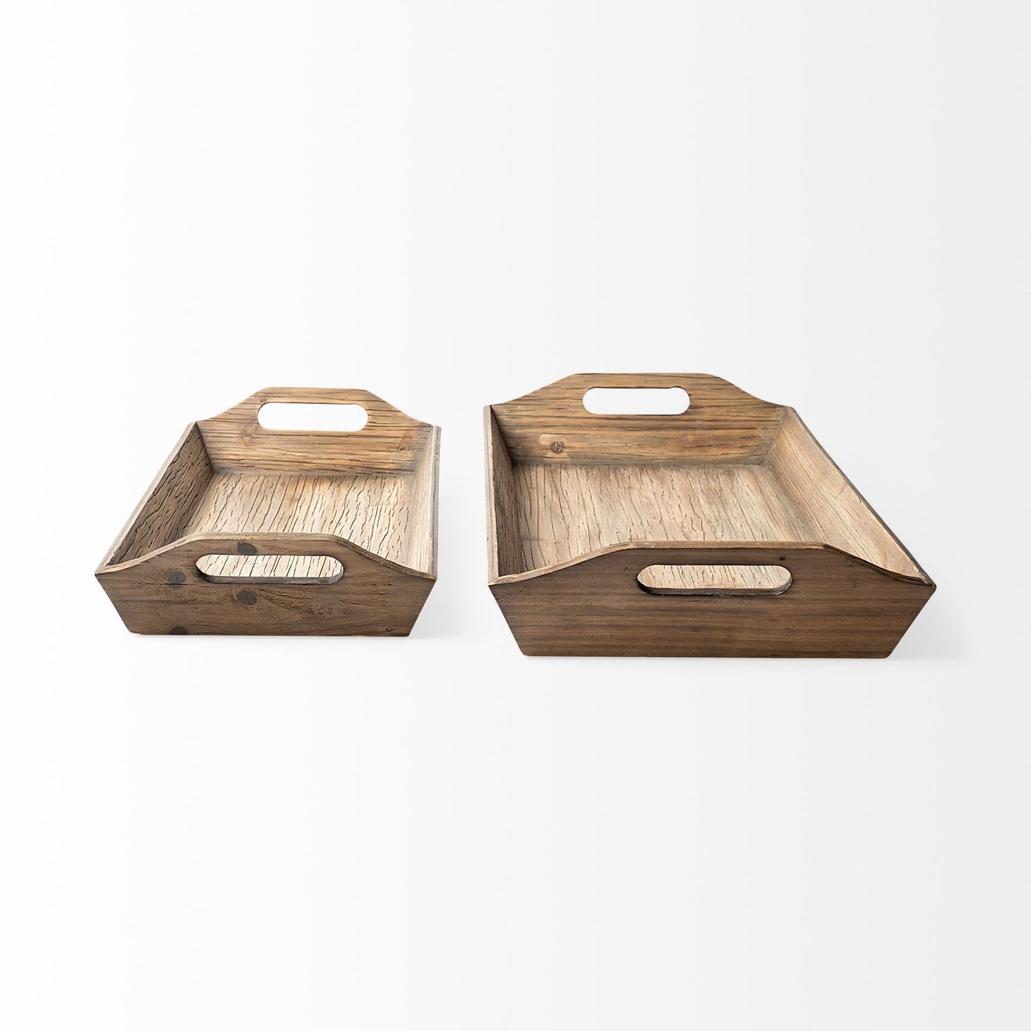 Set of 2 Natural Brown Wood With Grains And Knots Highlight Trays-2