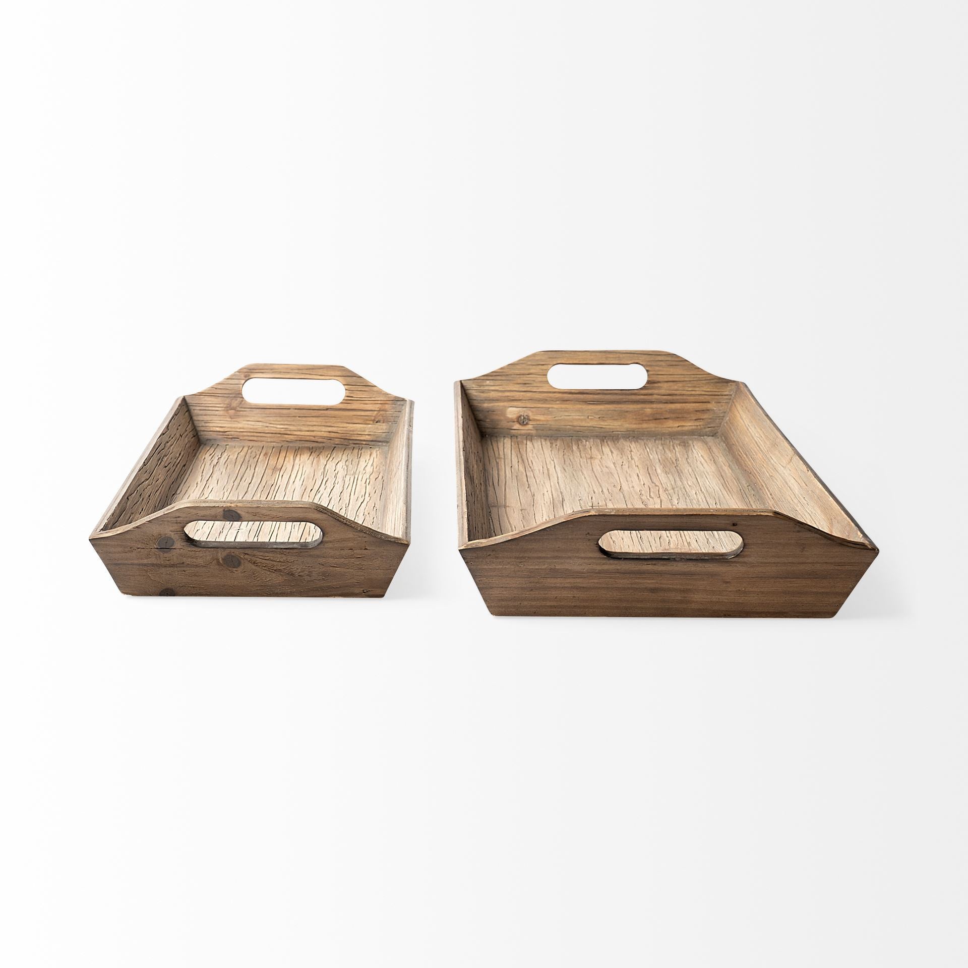 Set of 2 Natural Brown Wood With Grains And Knots Highlight Trays-2