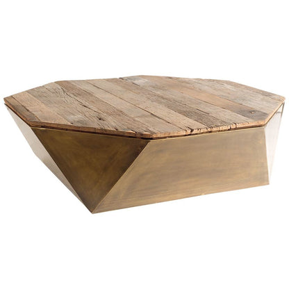 Hexagon Hinged Solid Wood Brass Metal Coffee Table w Storage-3