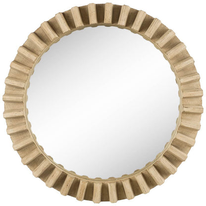 35&quot; Round Natural Brown Wood Frame Wall Mirror-3