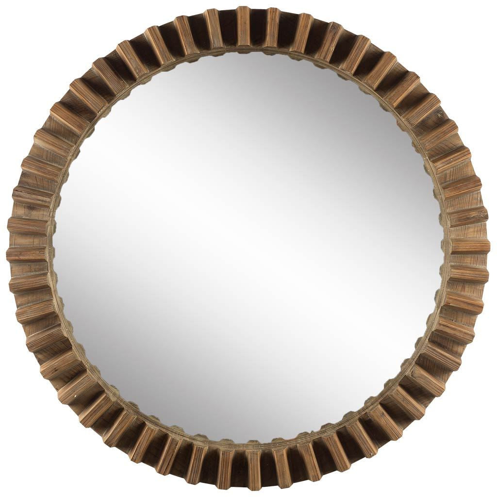 44&quot; Round Brown Wood Frame Wall Mirror-0