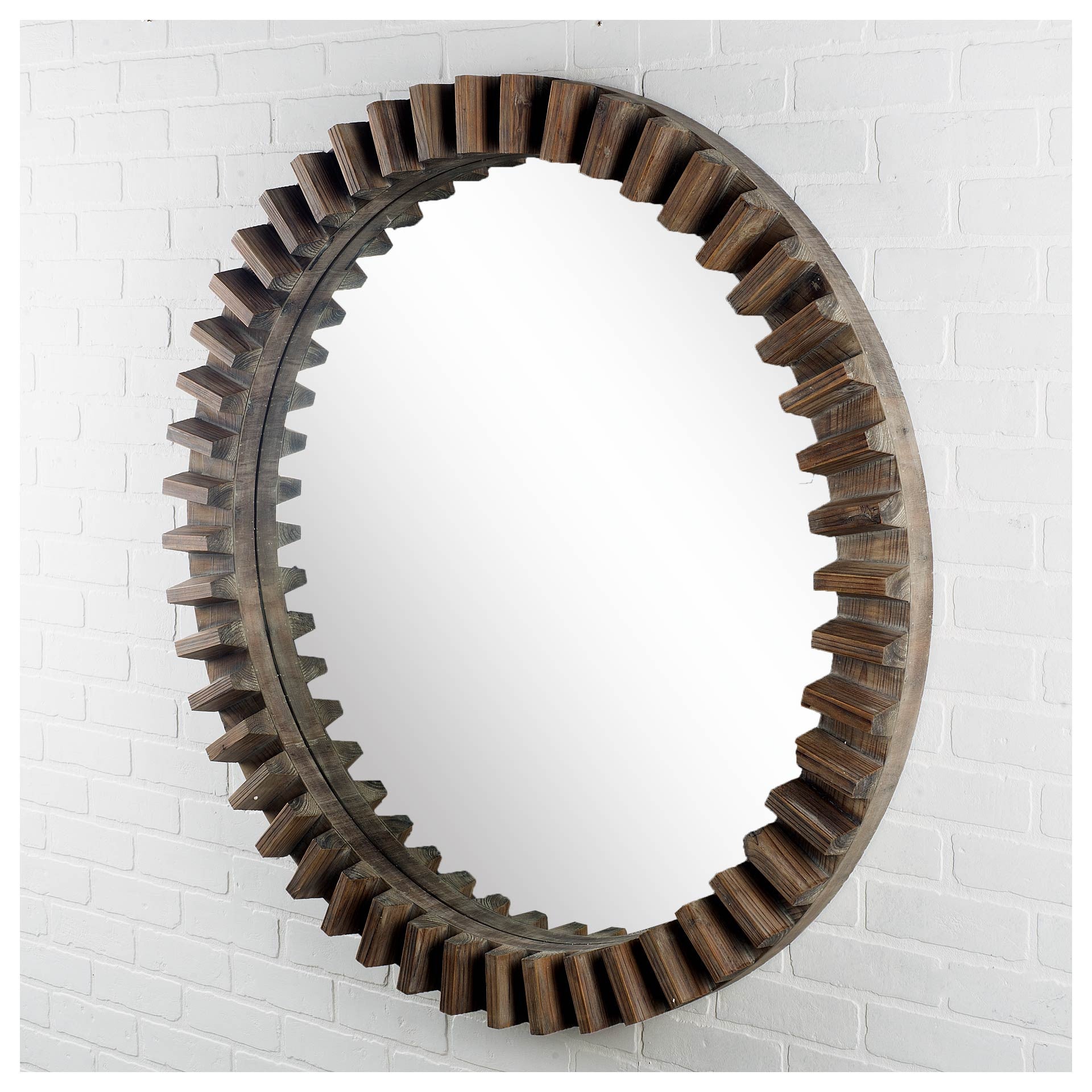 44&quot; Round Brown Wood Frame Wall Mirror-2