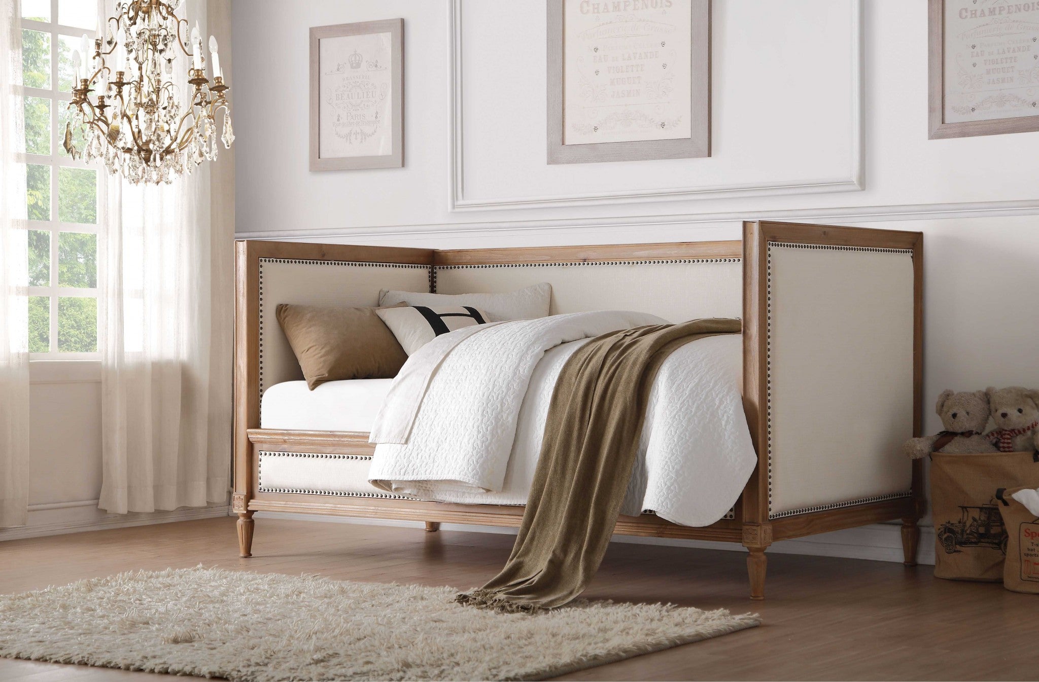 Oak And Linen Nail Head Trim Twin Daybed-3