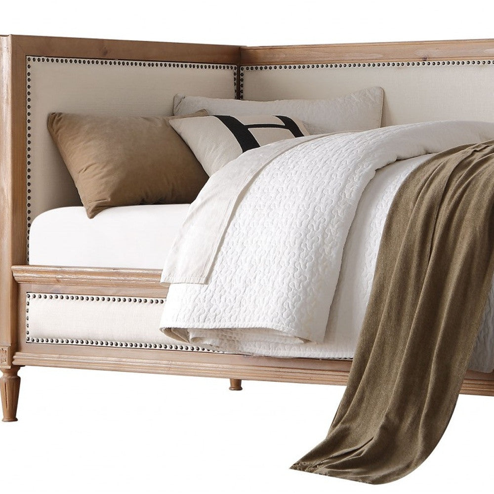 Oak And Linen Nail Head Trim Twin Daybed-2