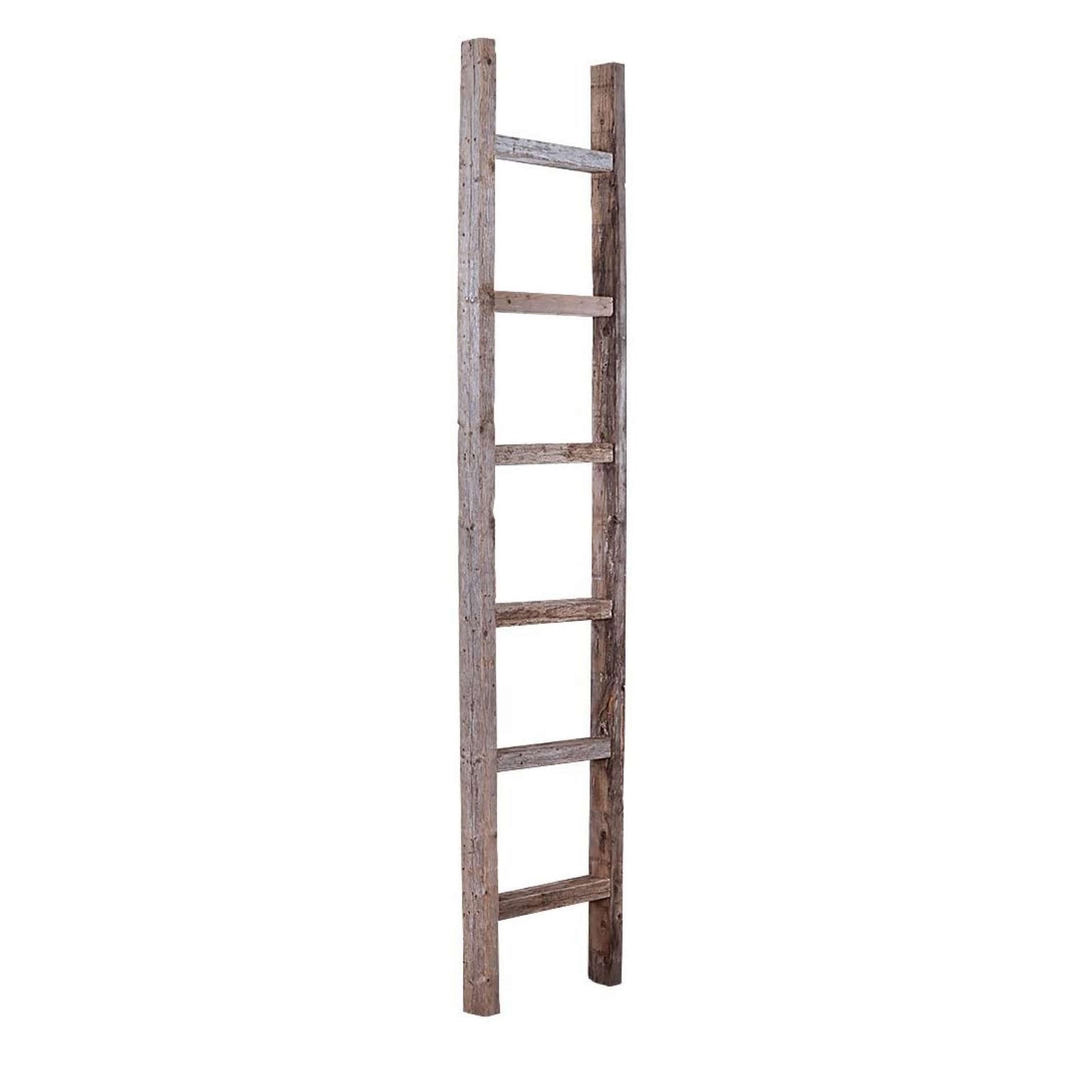 7 Step Rustic Weathered Gray Wood Ladder Shelf-0