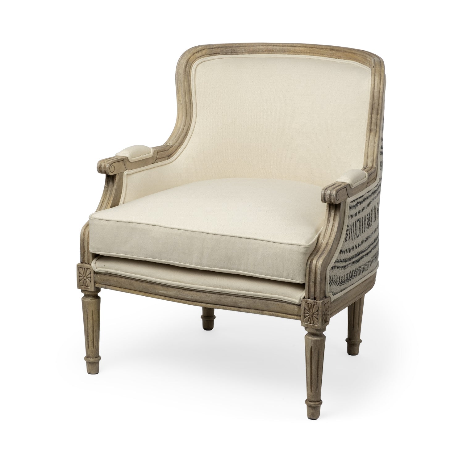 Elizabeth Cream Fabric Seat Accent Chair with Wooden Base Detailed Back-0