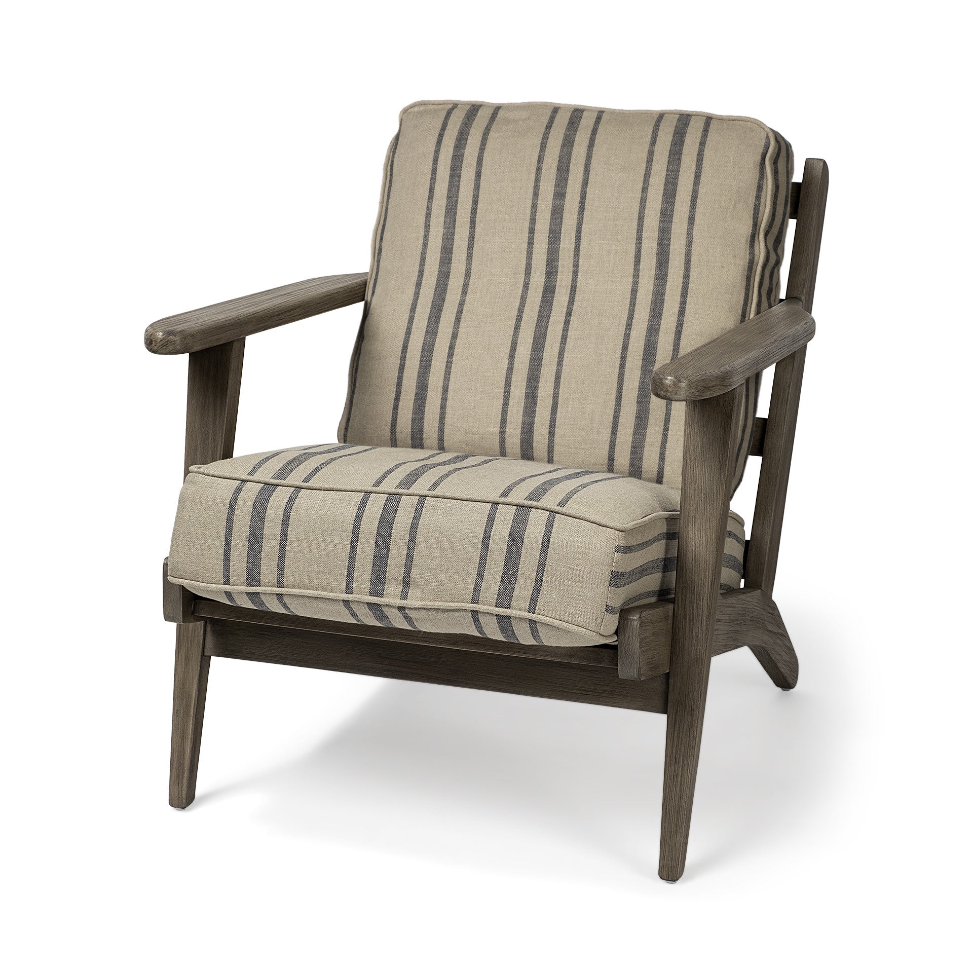 Striped Light Brown Fabric Wrapped Accent Chair with Wooden Frame-0